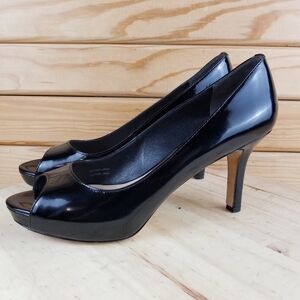 VIA SPIGA 7.5 US Slip on Black Leather Stiletto High Heels Pumps Peep Toe Shoes